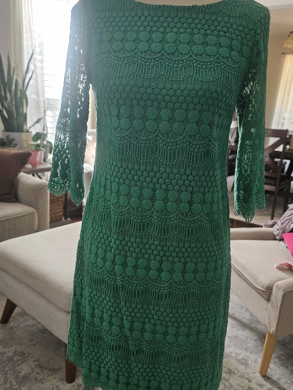 Jessica Howard Emerald Green Lace Midi Dress